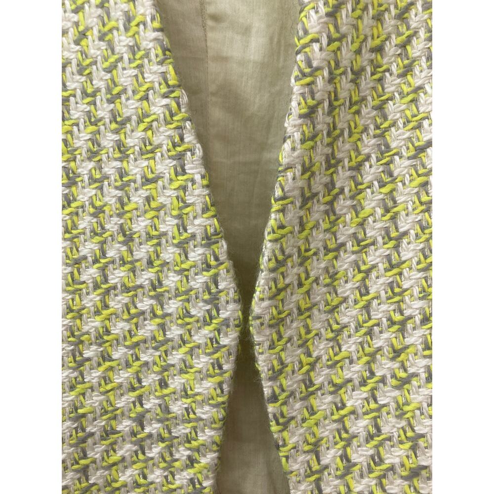 Theory Twee Woven Lime Green Collarless Houndstooth Preppy Tweed Blazer Jacket 6 - Picture 5 of 11